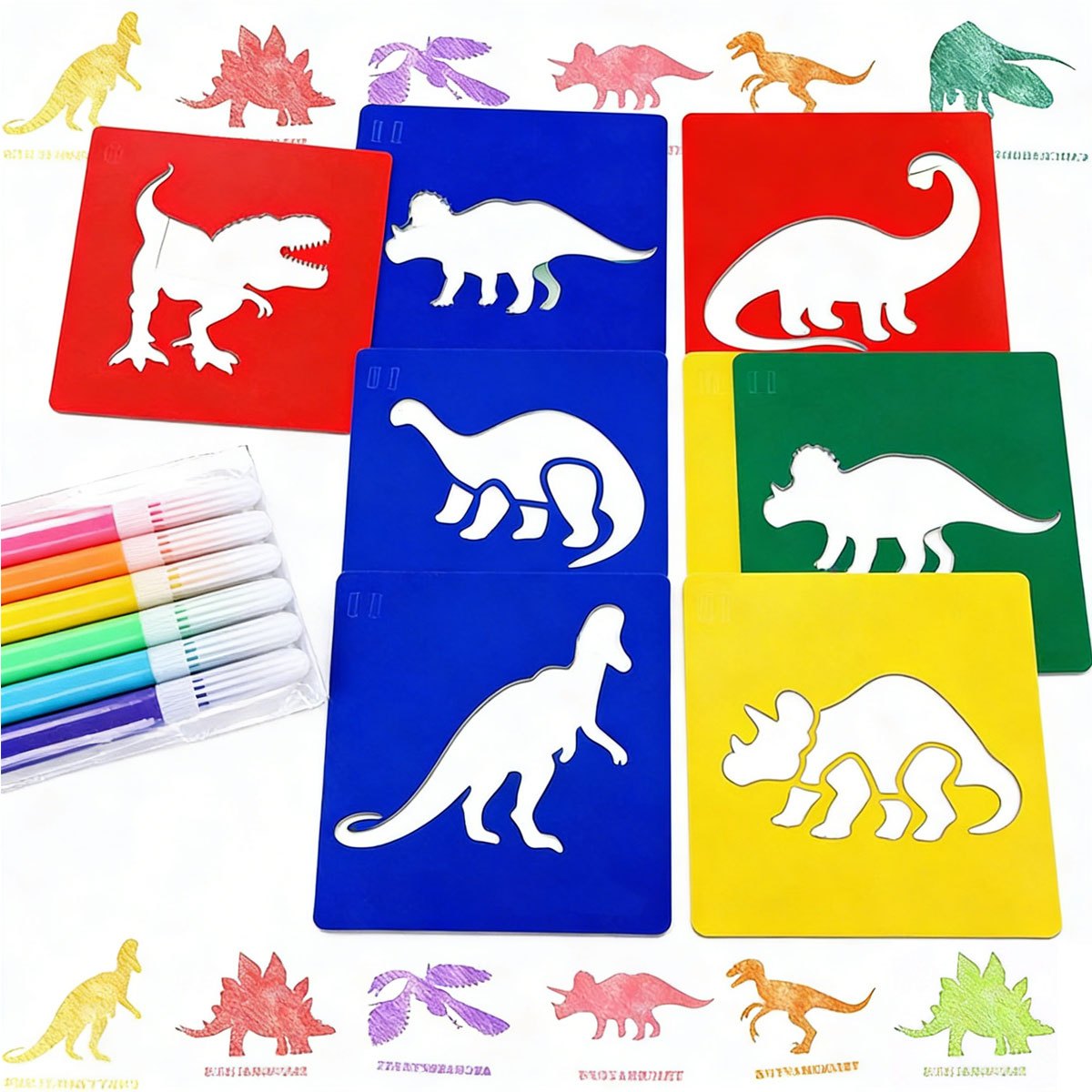 Art Craft Template - 6Pcs 미니 마커가있는 6Pcs 공룡 그림