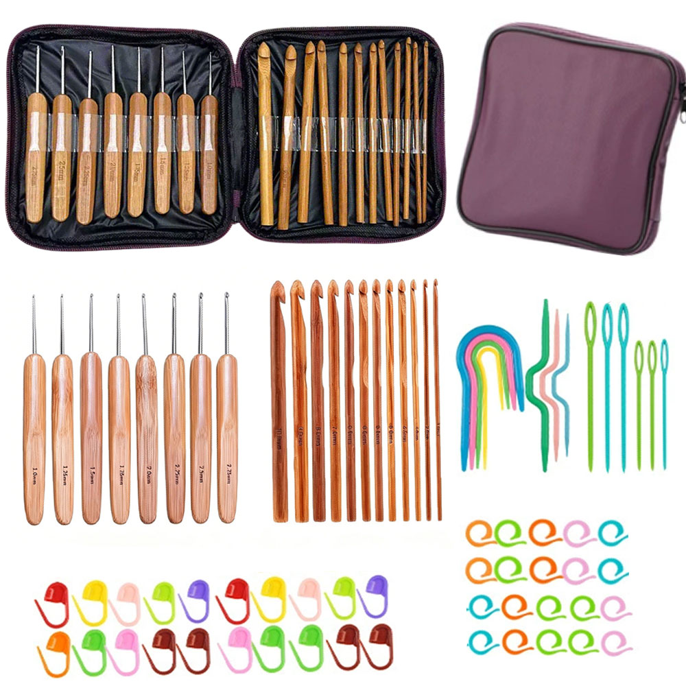 Art Craft Materials - 74개 대나무 코바늘 세트, 휴대용 보관