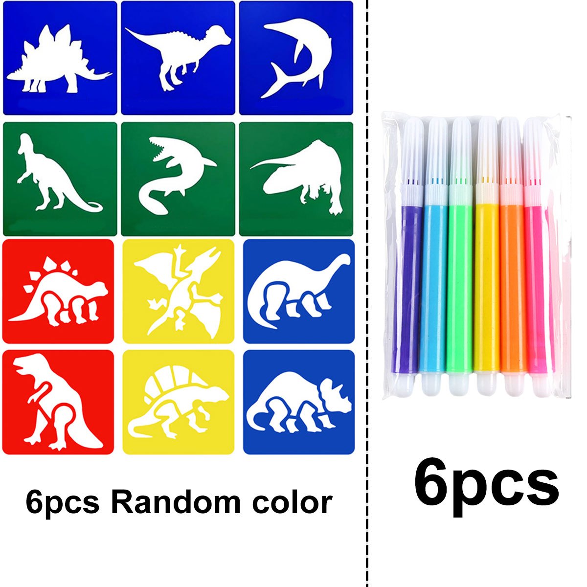 6Pcs 미니 마커가있는 6Pcs 공룡 그림 스텐실 세 - Art Craft Template 리뷰 및 가격