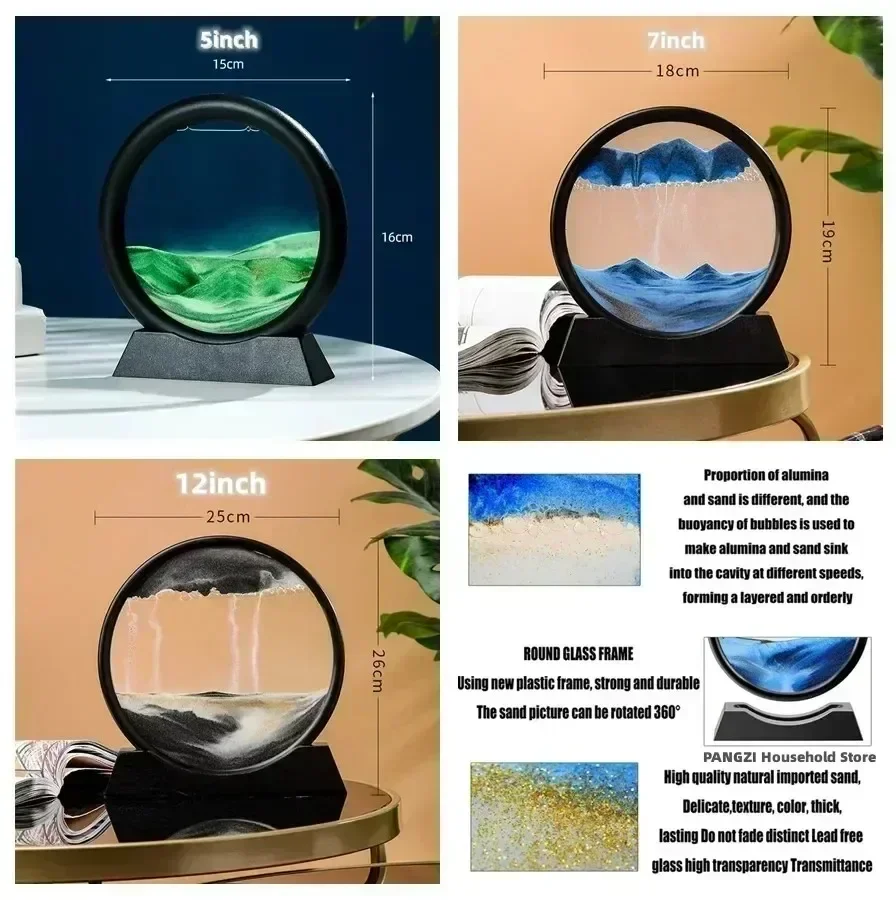 3D 모션 샌드 아트 그림 원형 유리 심해 풍경 모래시 - Art Craft Earth Day 리뷰 및 가격