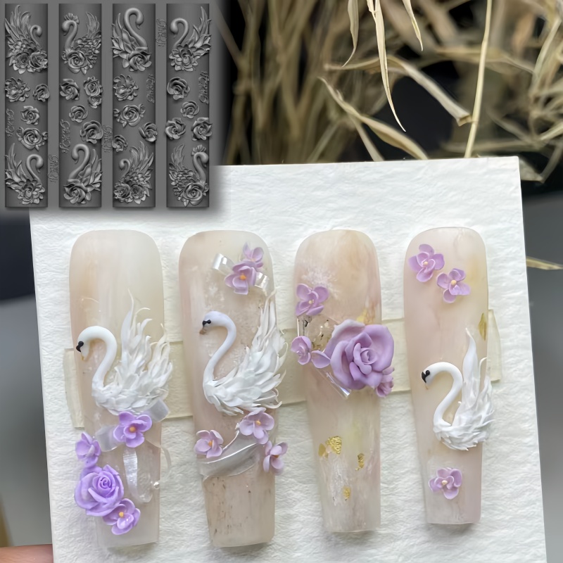 우아한 백조 장미 리본 3D 꽃 실리콘 네일 몰드 거즈 - Art Craft Template 리뷰 및 가격